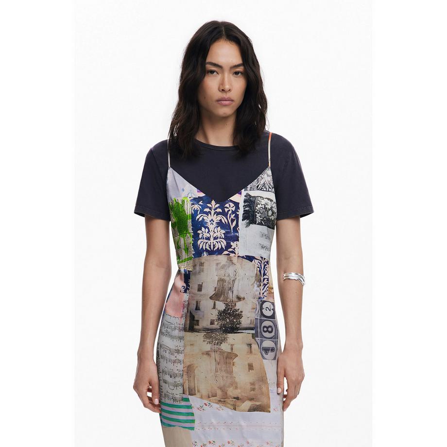Desigual Vestito Midi Stampato con T-Shirt a Maniche Corte  