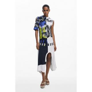 Desigual Abito Midi Asimmetrico Stampa Grafica  