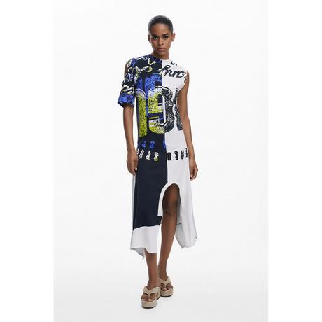 Desigual Abito Midi Asimmetrico Stampa Grafica  