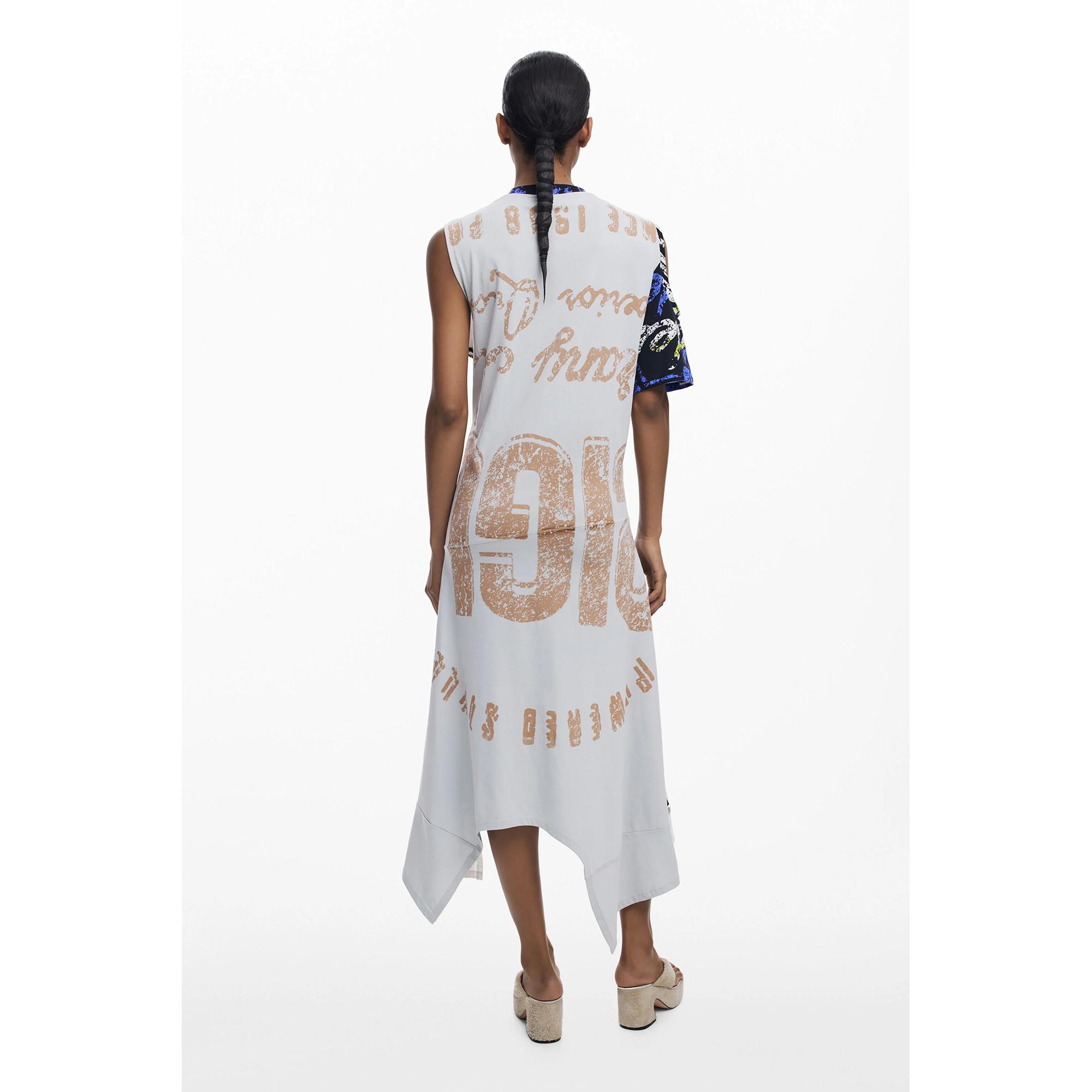 Desigual Abito Midi Asimmetrico Stampa Grafica  