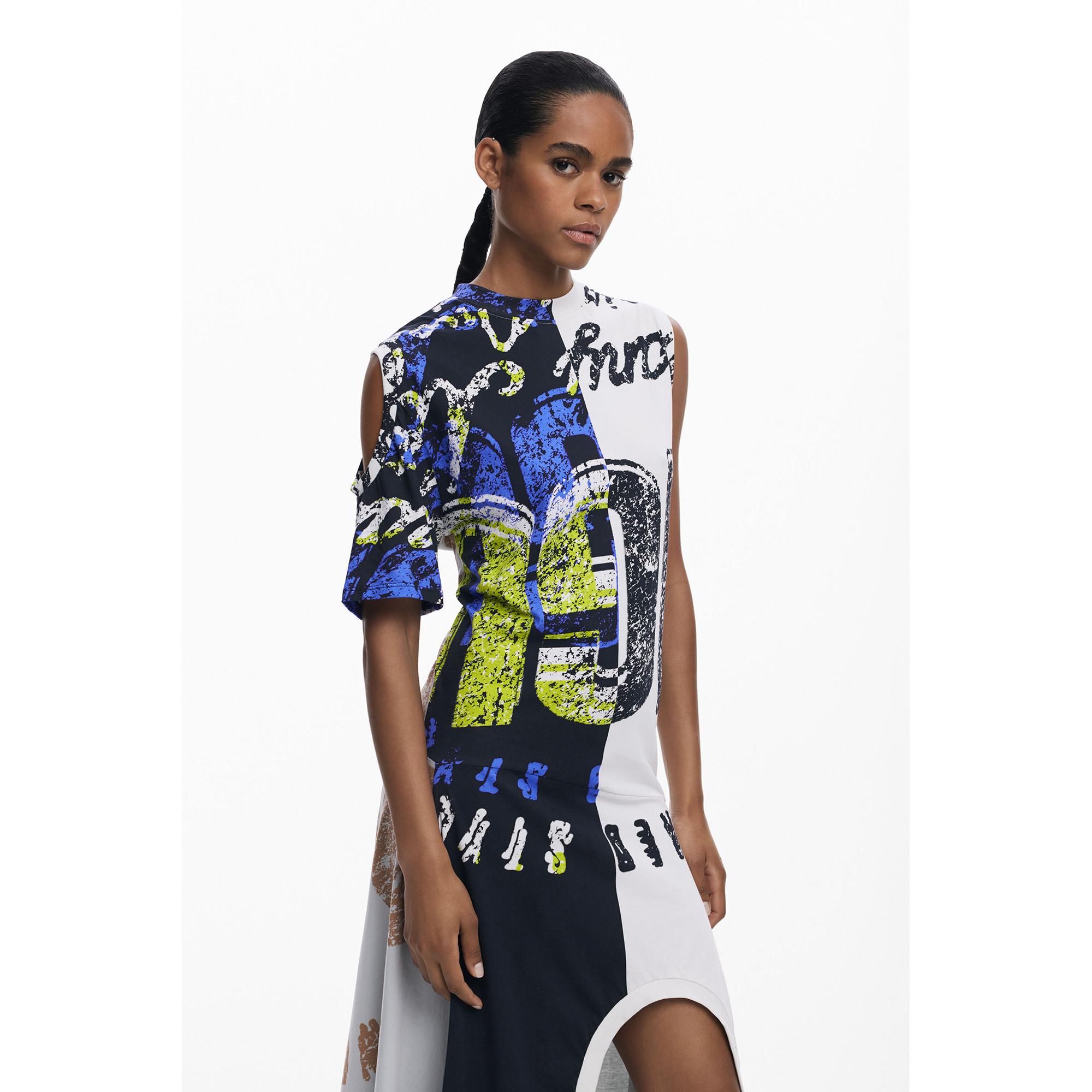 Desigual Abito Midi Asimmetrico Stampa Grafica  