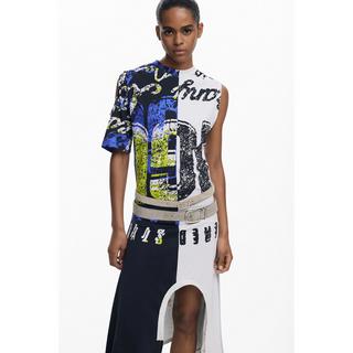 Desigual Abito Midi Asimmetrico Stampa Grafica  