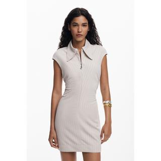 Desigual Vestito Mini Gessato con Collo Polo  