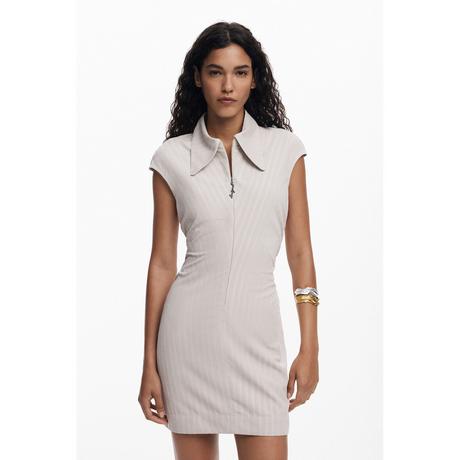 Desigual Vestito Mini Gessato con Collo Polo  