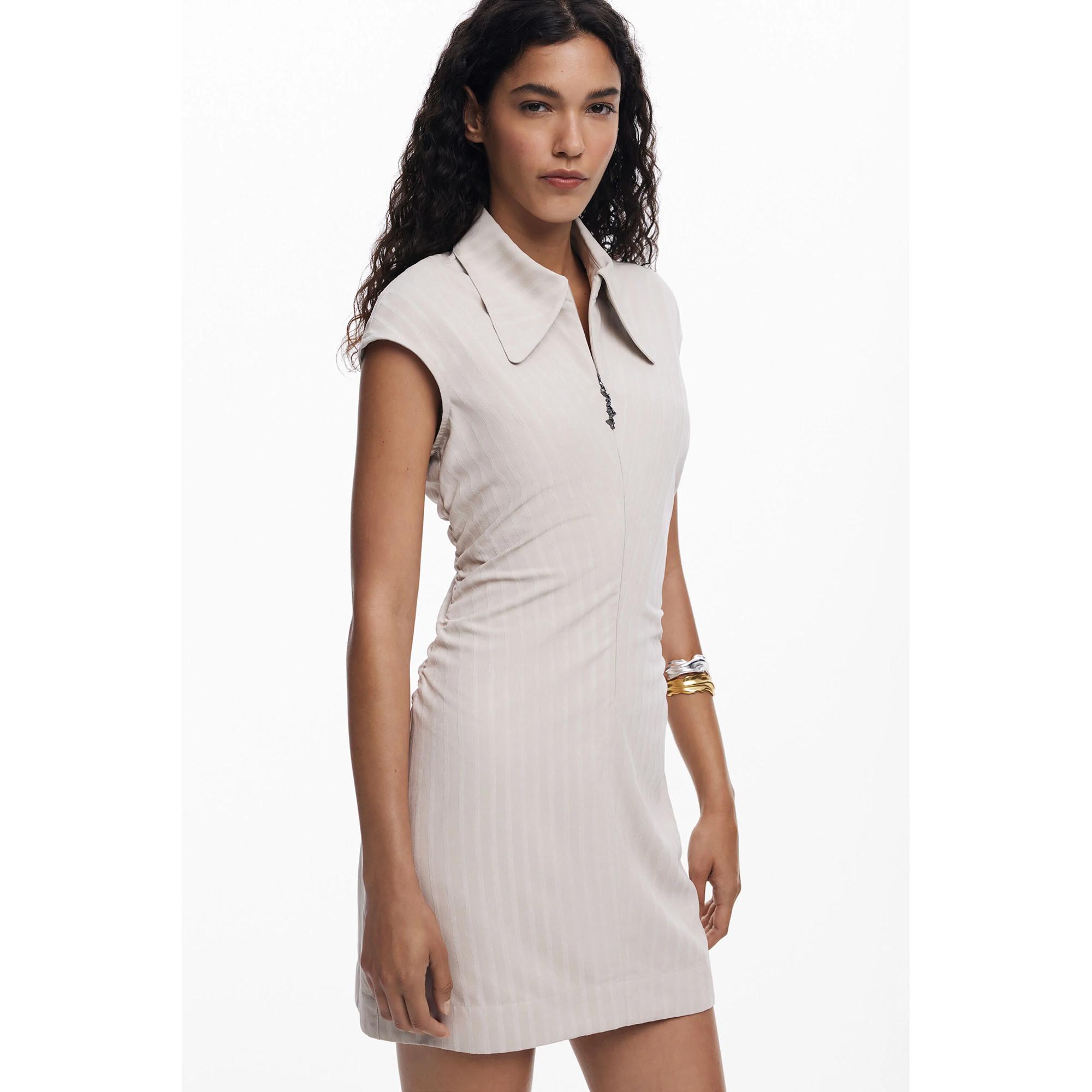 Desigual Vestito Mini Gessato con Collo Polo  