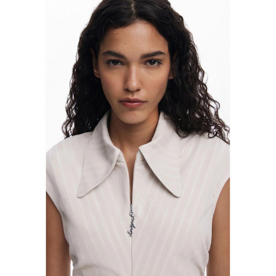 Desigual Nadelstreifen Mini Kleid mit Polokragen  