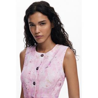 Desigual Vestito Mini Senza Maniche con Bottoni Fantasia Floreale  