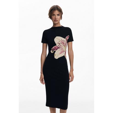 Desigual Geripptes Kurzarmkleid mit Blumendruck  