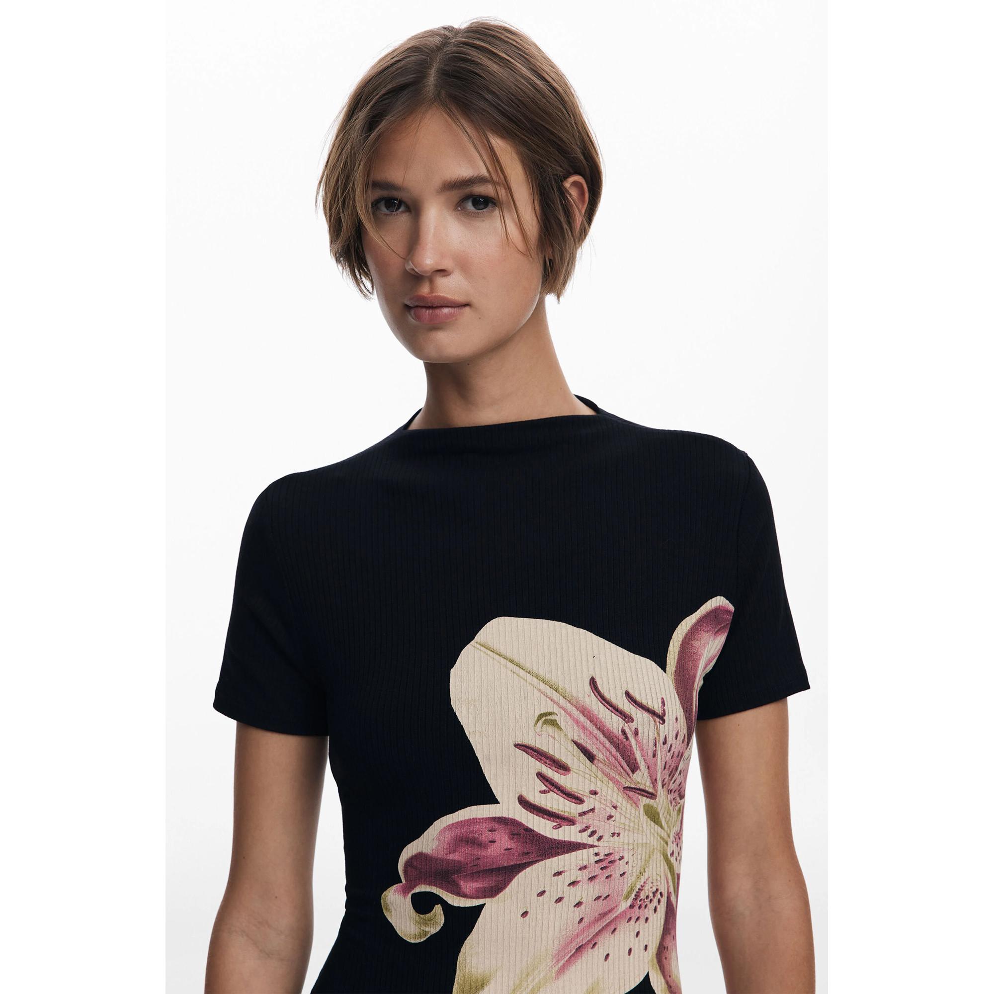 Desigual Geripptes Kurzarmkleid mit Blumendruck  