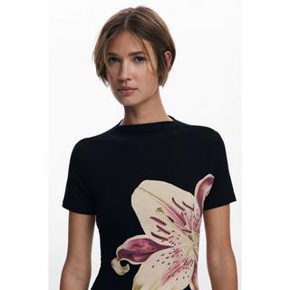 Desigual Geripptes Kurzarmkleid mit Blumendruck  