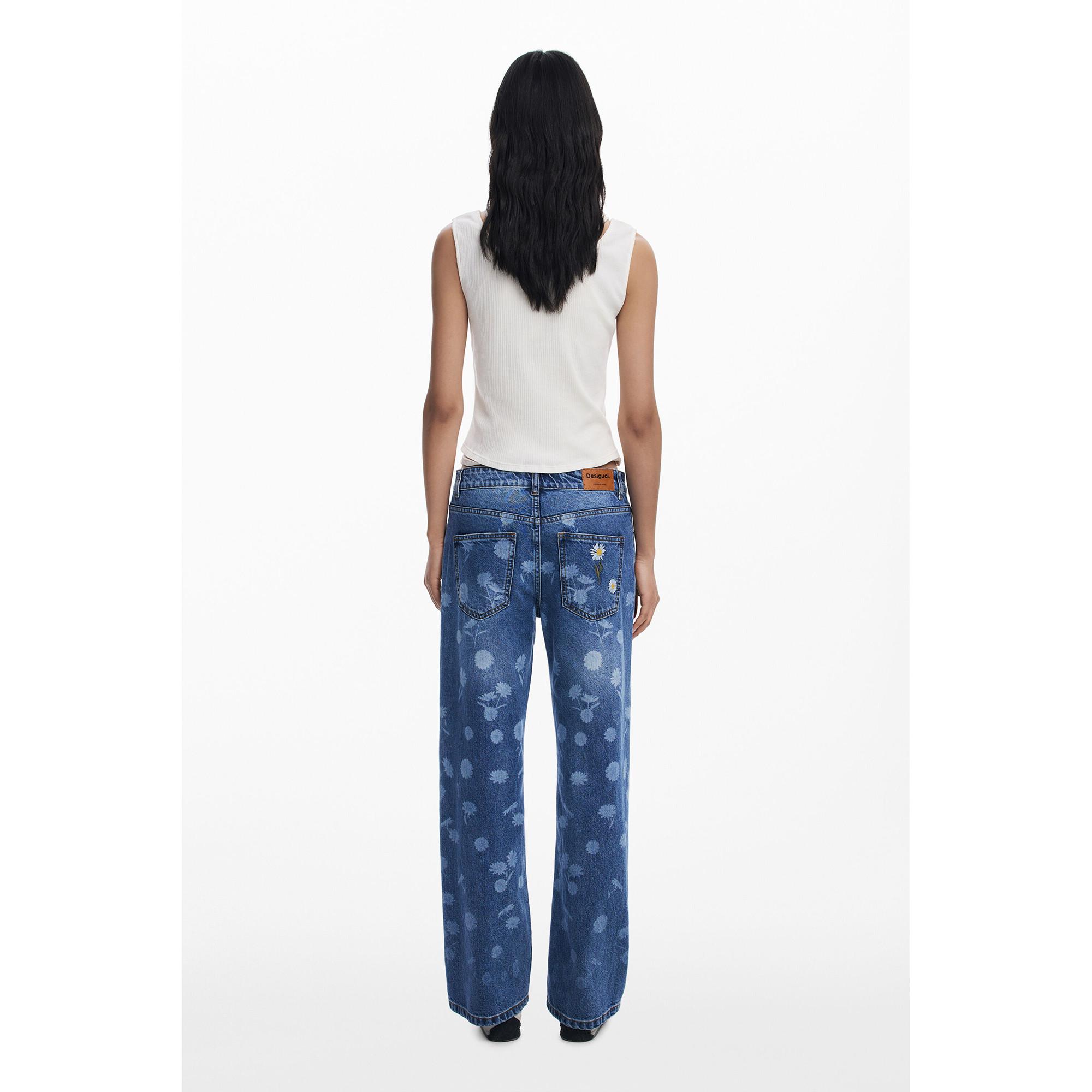 Desigual Jeans Dritto Ricamato Margherite  