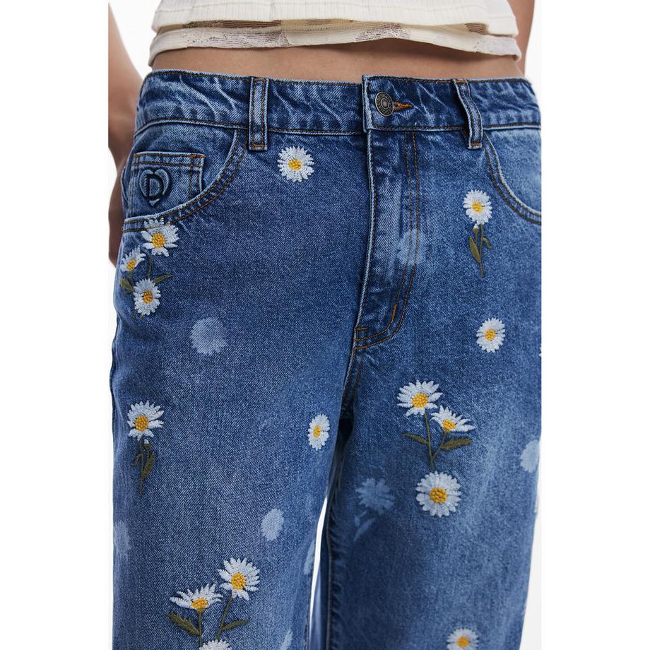 Desigual Jeans Dritto Ricamato Margherite  