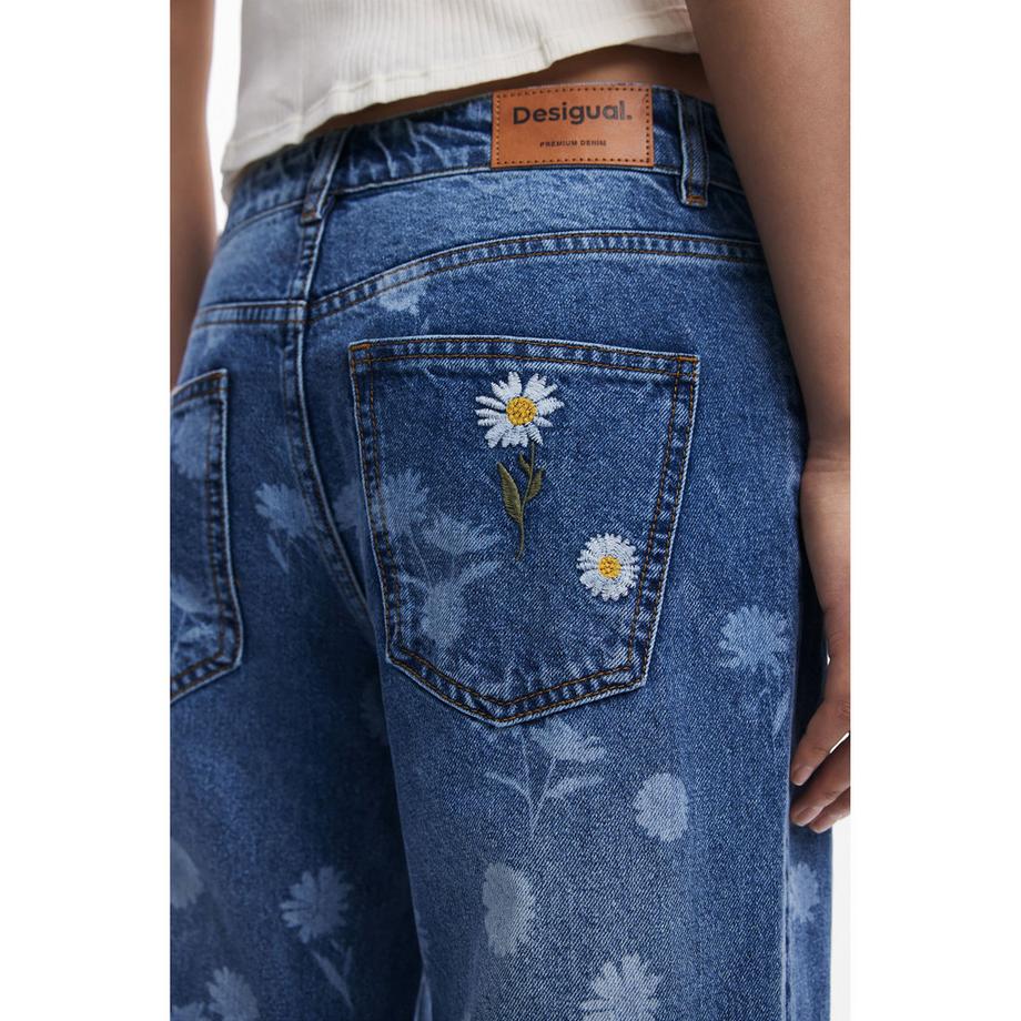 Desigual Jeans Dritto Ricamato Margherite  