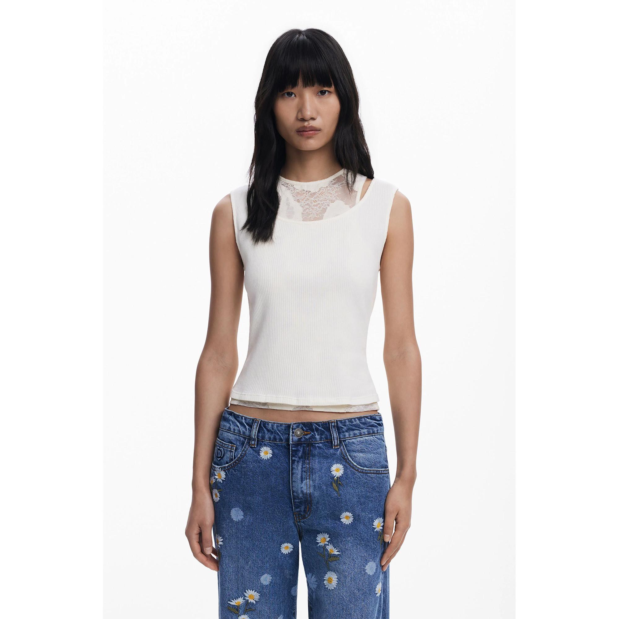 Desigual Jeans Dritto Ricamato Margherite  