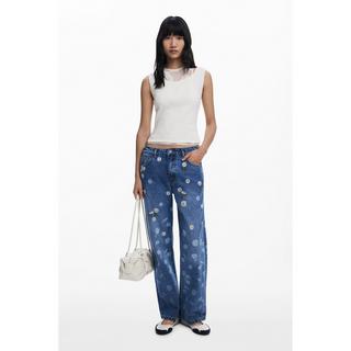 Desigual Jeans Dritto Ricamato Margherite  