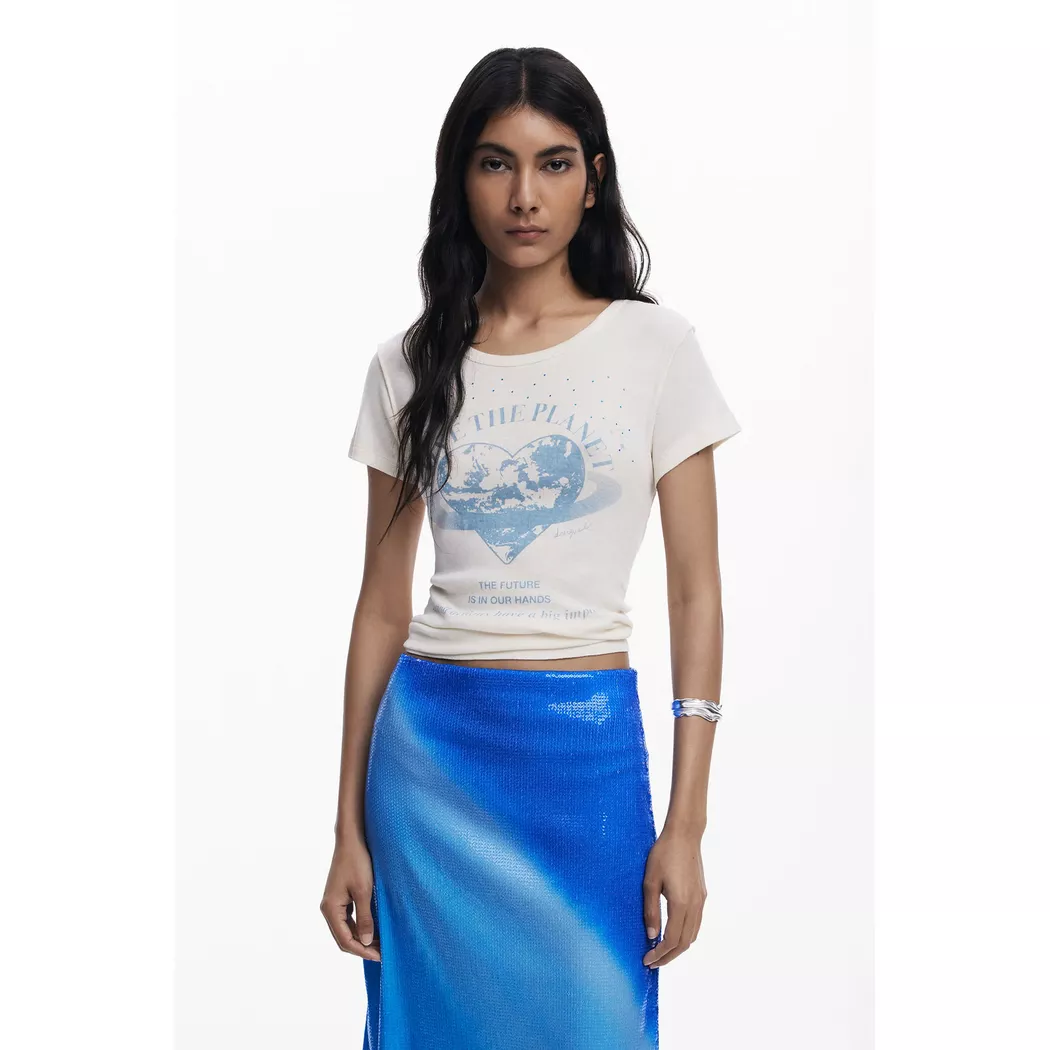 Desigual T-shirt crochet brodé WHITE L female 3