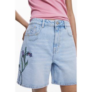 Desigual Short Bermuda en Denim avec Broderie Florale  