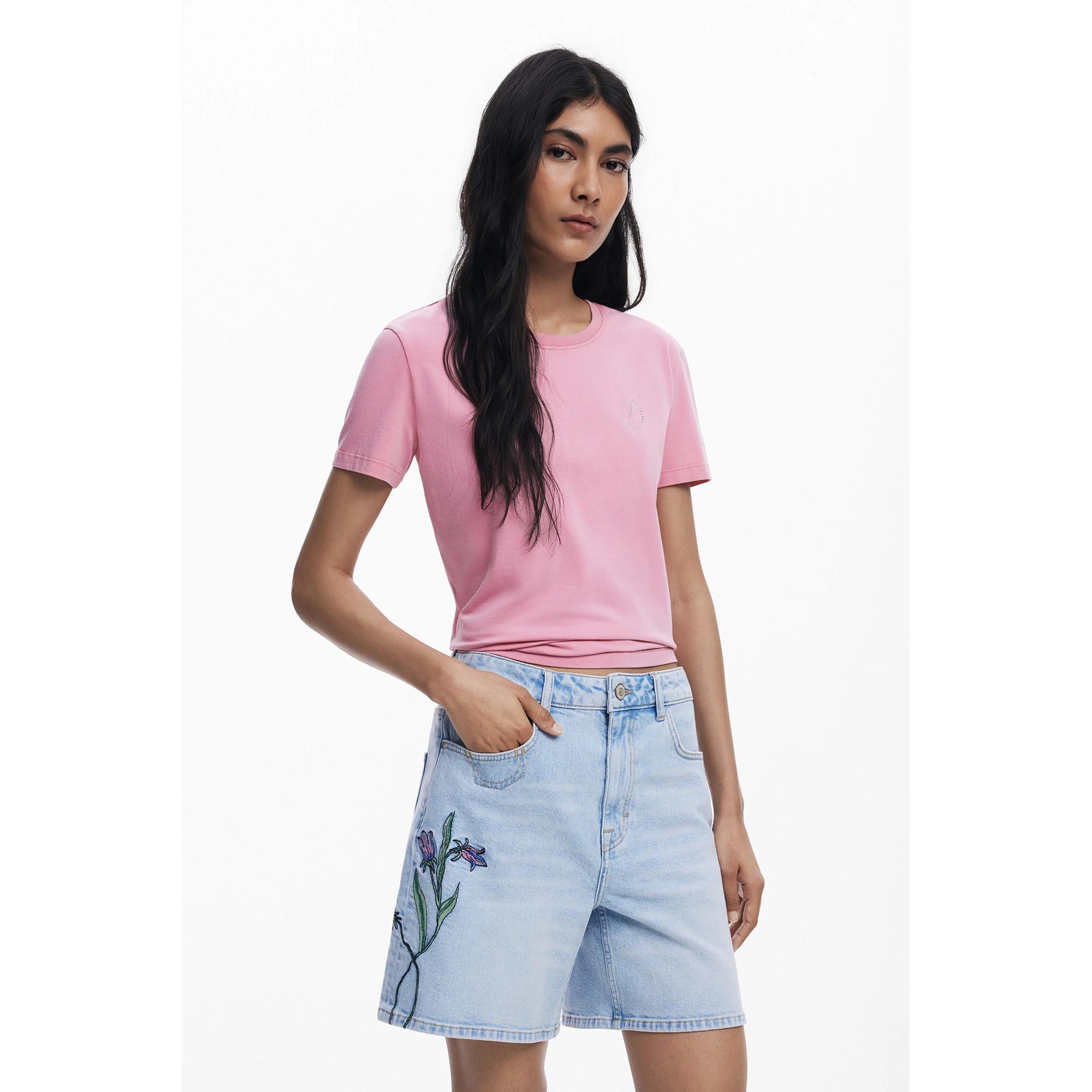 Desigual Short Bermuda en Denim avec Broderie Florale  
