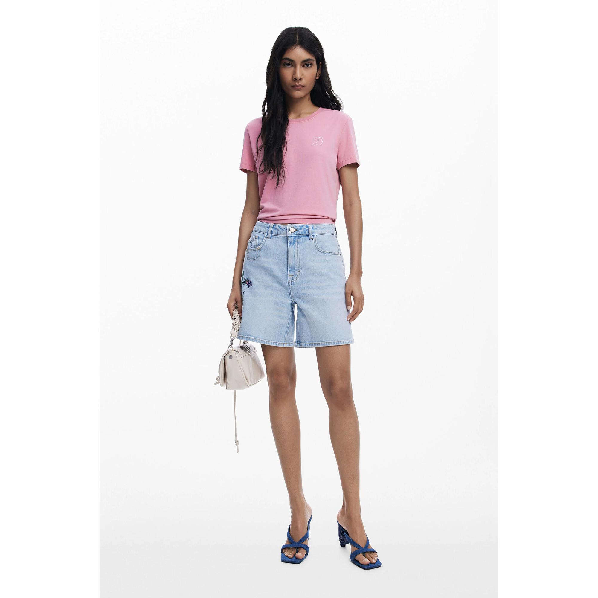 Desigual Short Bermuda en Denim avec Broderie Florale  