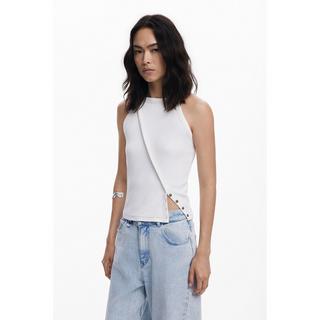 Desigual T-shirt a costine senza maniche con bottoni a pressione  