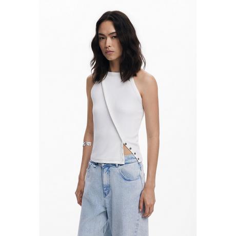 Desigual T-shirt a costine senza maniche con bottoni a pressione  