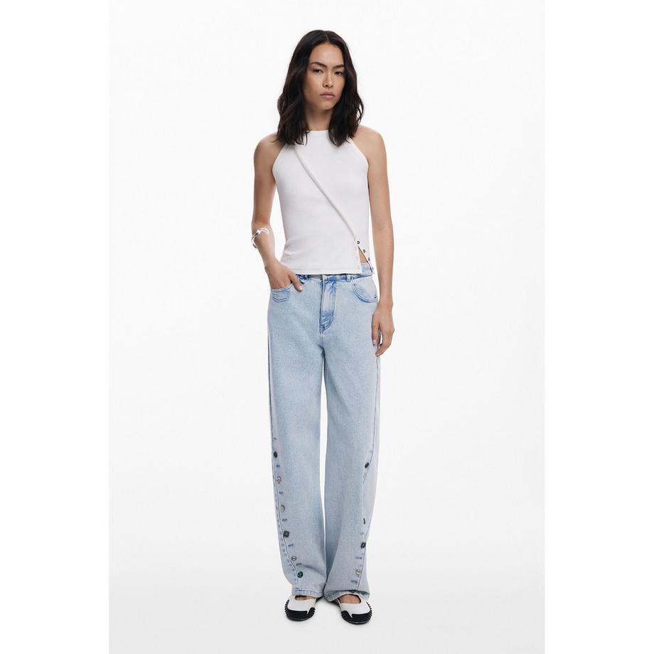 Desigual T-shirt côtelé sans manches avec boutons-pression  