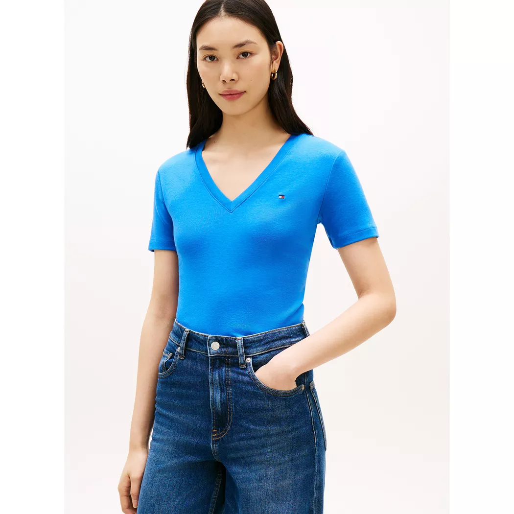 Tommy Hilfiger T-shirt à Manches Courtes Et Col En V Slim Cody Blue Orbit XL Femme
