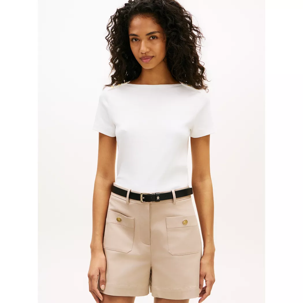 Tommy Hilfiger T-shirt à Manches Courtes Et Col En V Slim Cody Nos Ecru M Femme 3