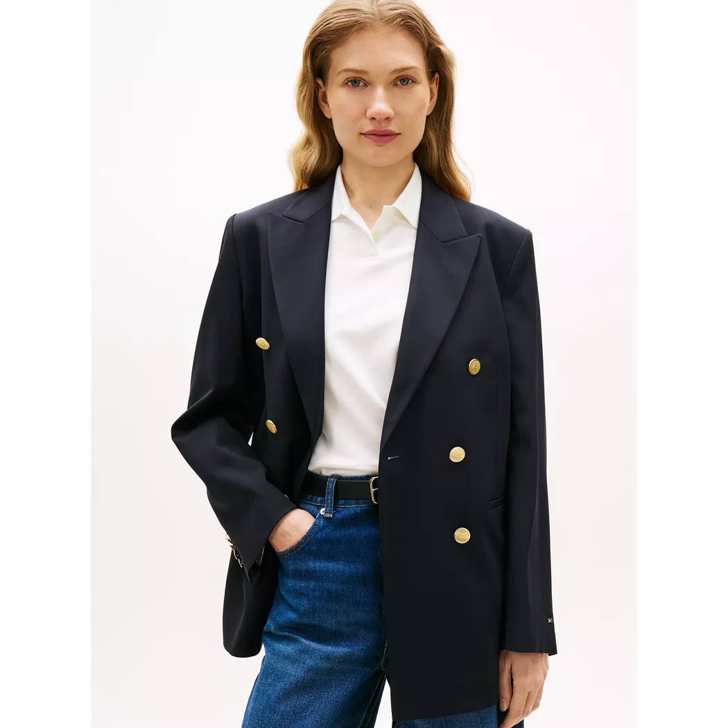 Tommy Hilfiger pour femme. WW0WW50784 Blazer marine intemporel à coupe large (34), Casuel, Polyester, Manche longue