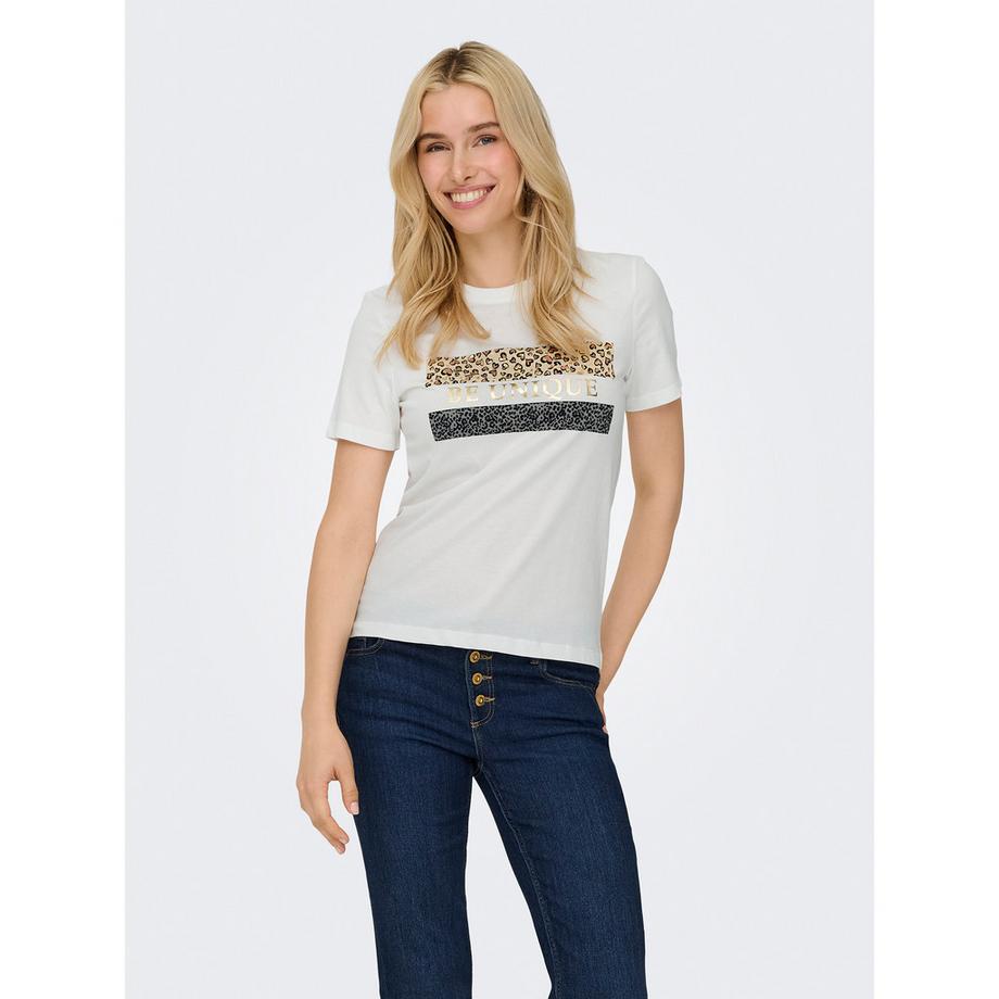 ONLY T-Shirt Stampa Leopardata Cuore  