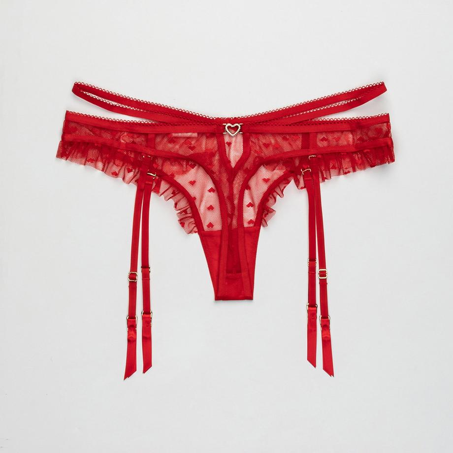 Manor Woman Perizoma Reggicalze Ricamato a Cuore in Pizzo  
