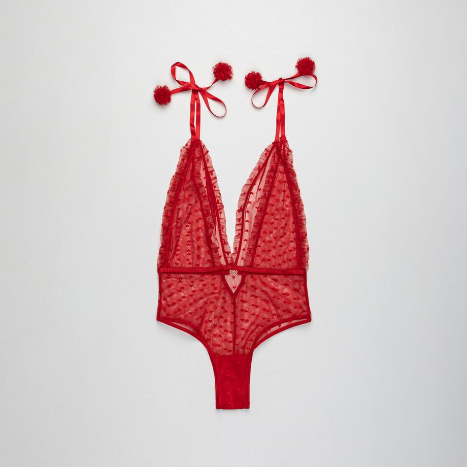 Manor Woman Body in rete rosso con motivo a cuore  