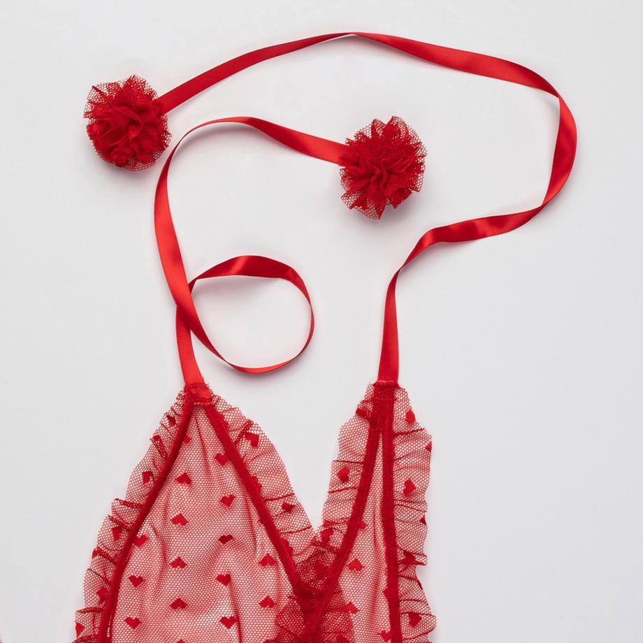 Manor Woman Body in rete rosso con motivo a cuore  