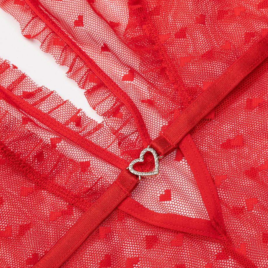 Manor Woman Body in rete rosso con motivo a cuore  