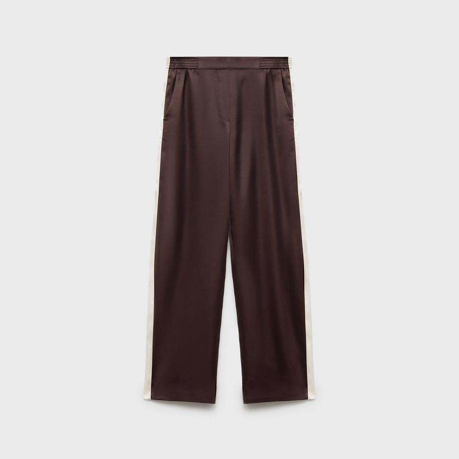 MANGO Guille Pantaloni Dritti in Raso con Striscia Laterale  