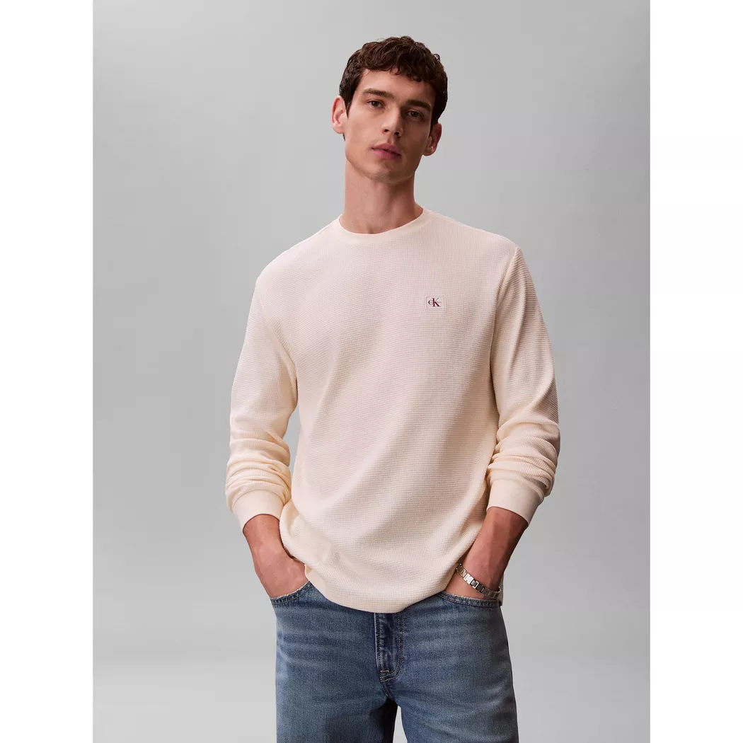 Calvin Klein Jeans - T-Shirt, langarm, für Herren, Creme, Größe XXL