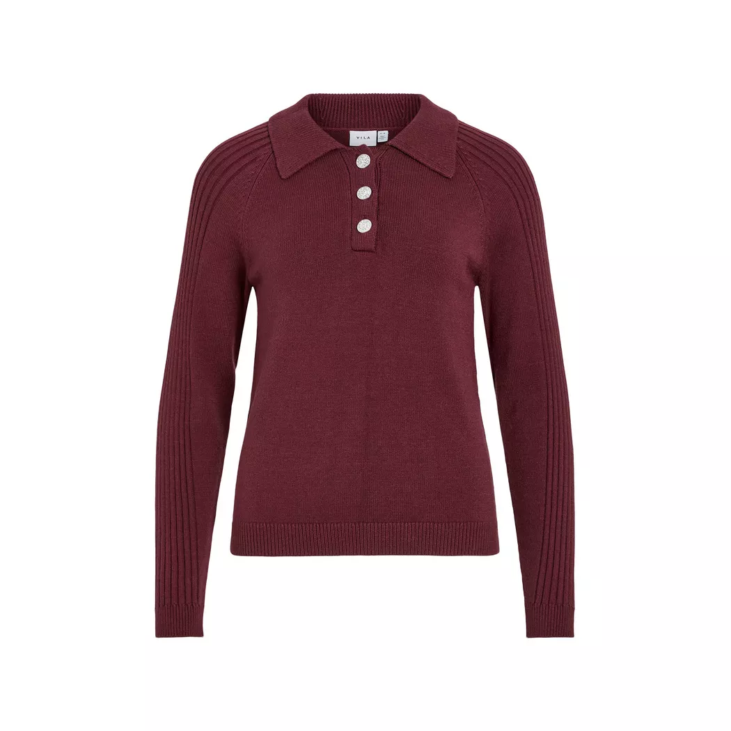 VILA - Poloshirt, langarm, für Damen, Bordeaux, Größe M