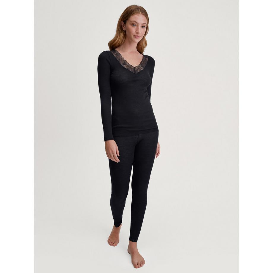 CALIDA Top Maniche Lunghe Scollo a V Pizzo  