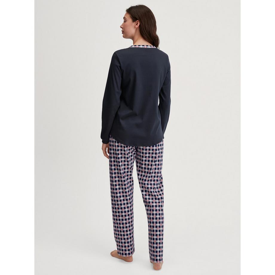 CALIDA Pyjama Langarm Henley Ausschnitt  