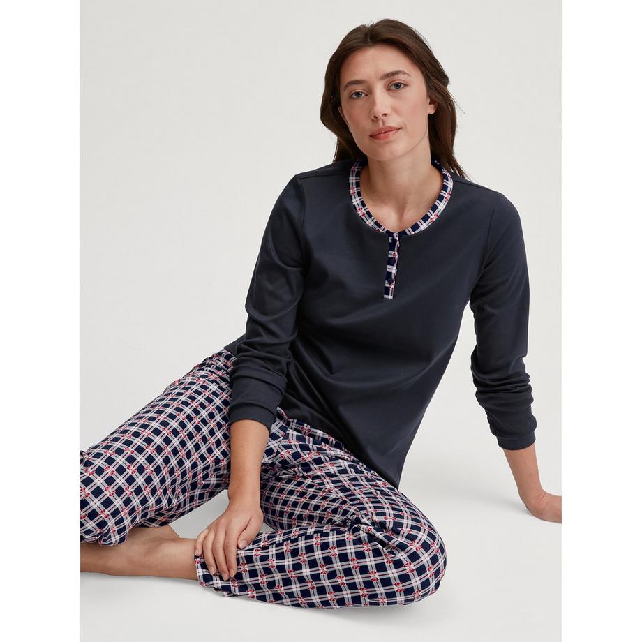 CALIDA Pyjama Langarm Henley Ausschnitt  
