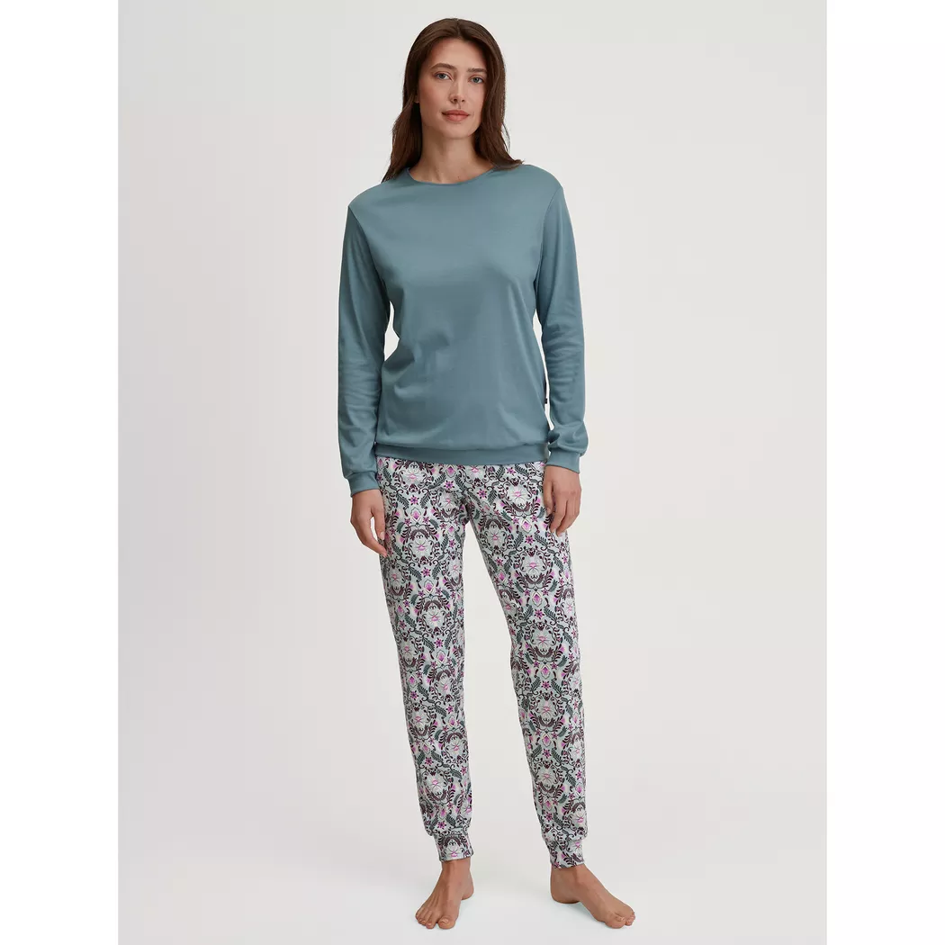 Schlafanzug CALIDA "Midnight Love", Damen, Gr. S (40/42), scandinavian, Interlock, Obermaterial: 100% Baumwolle, bequem lang, Rundhals, Homewear-Sets Schlafanzug, Langarm, Heavy-Interlock, Rundhals-Ausschnitt, wärmend 4