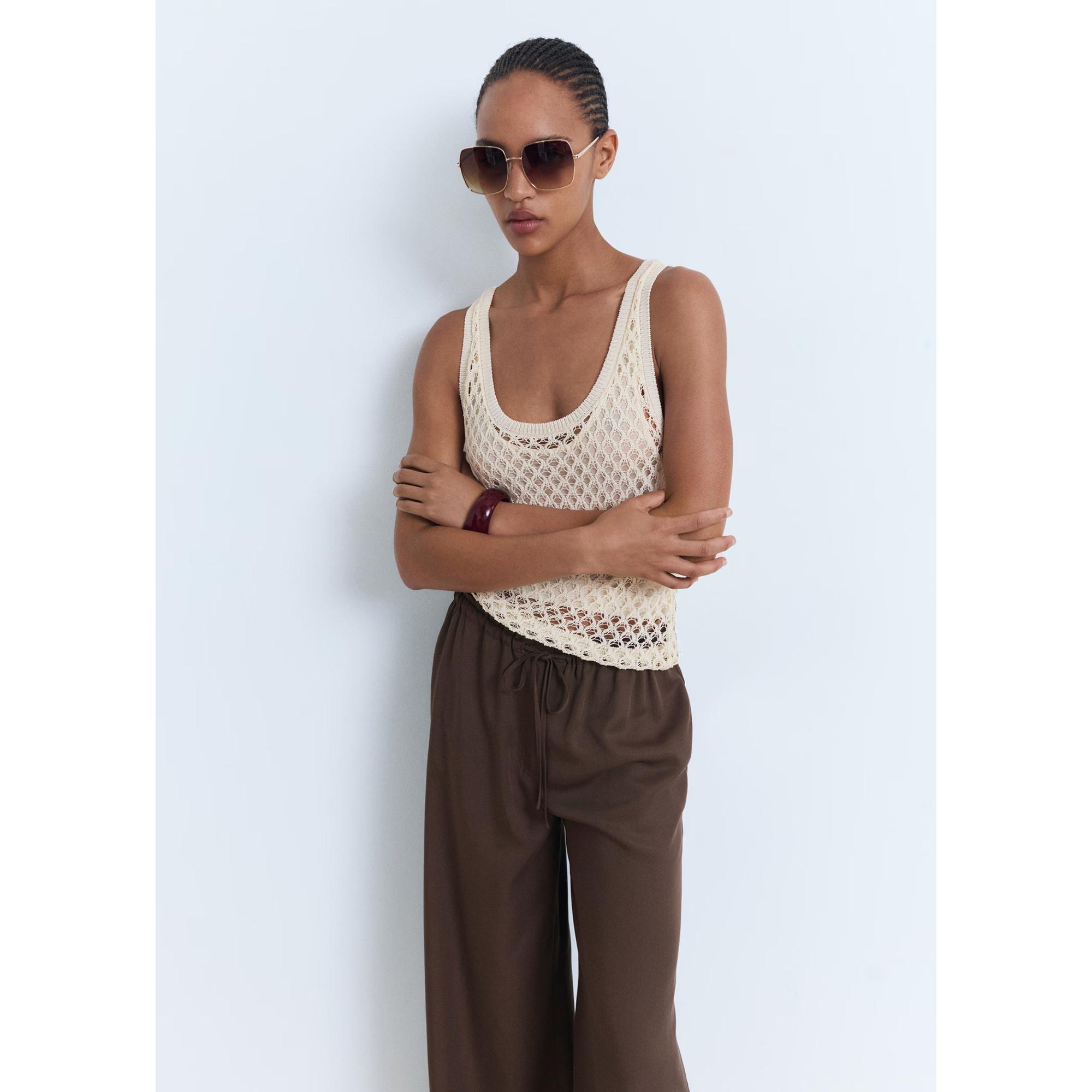 MANGO CEL Pantalon Large avec Ceinture à Nouer  