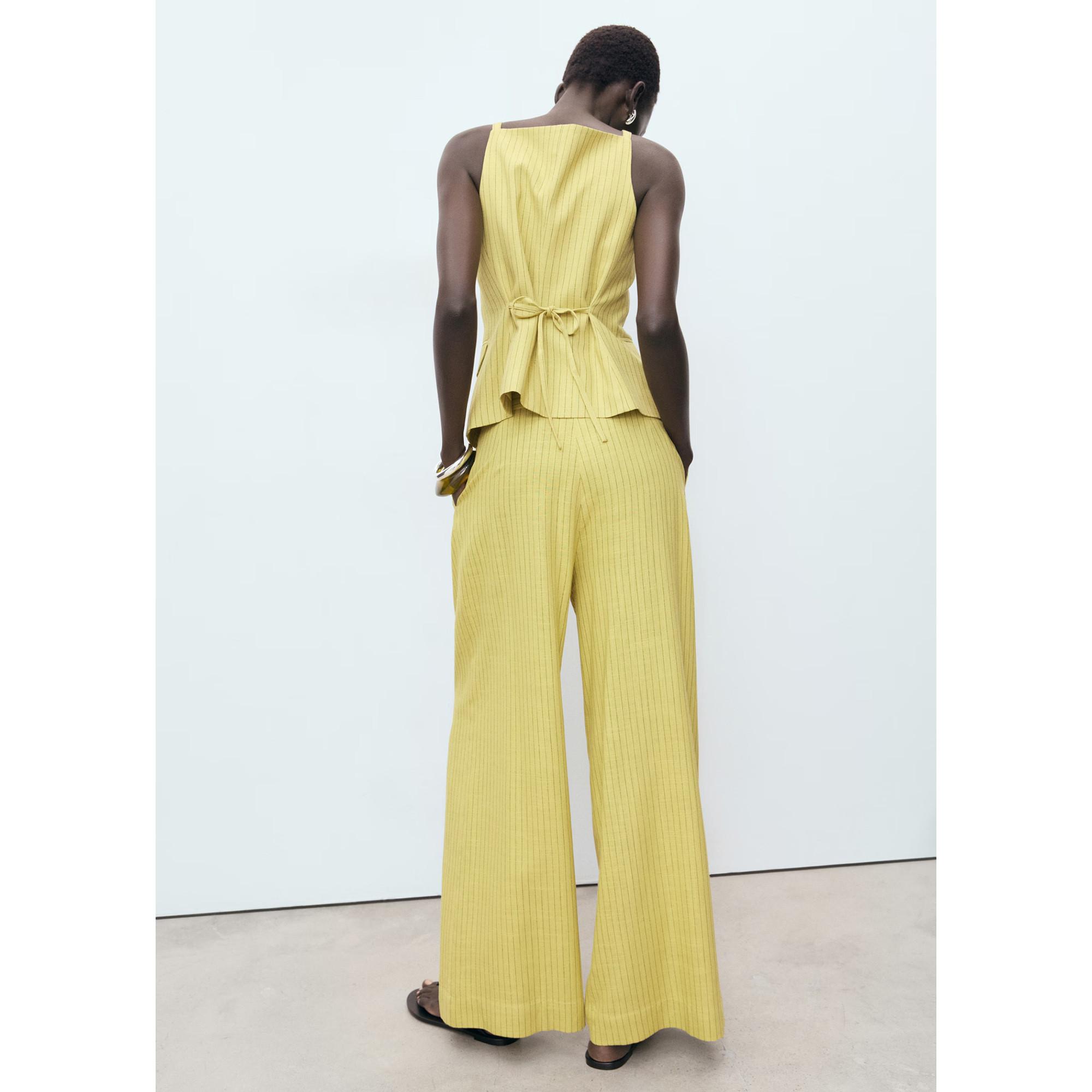 MANGO Luca Pantalon de costume rayé taille haute coupe droite  