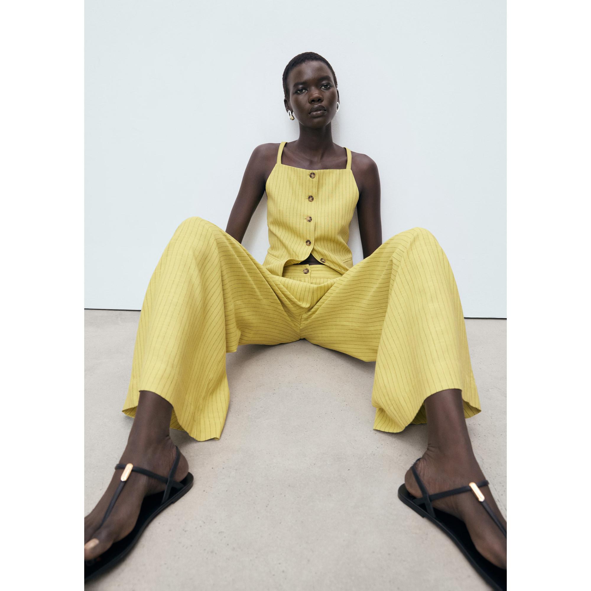 MANGO Luca Pantalon de costume rayé taille haute coupe droite  