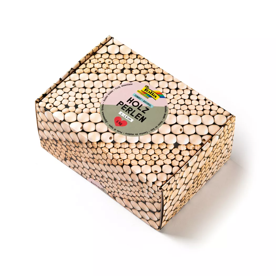 folia Holzperlen-Mix NATURAL Jumbobox, 1 kg
