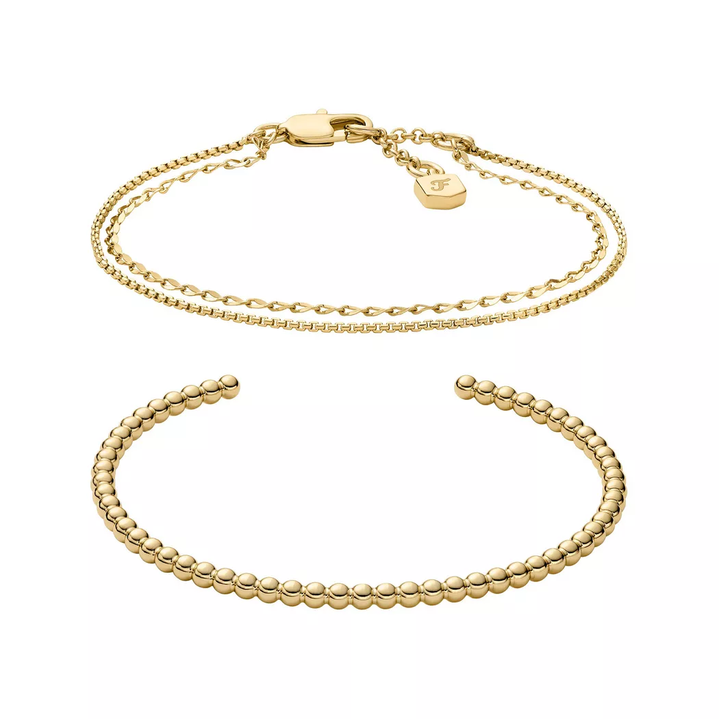 Armband Set FOSSIL "Multipack Schmuck Geschenk Metall JEWELRY", gold (gelbgoldfarben), Armbänder, Damen, 19,2cm, Metall
