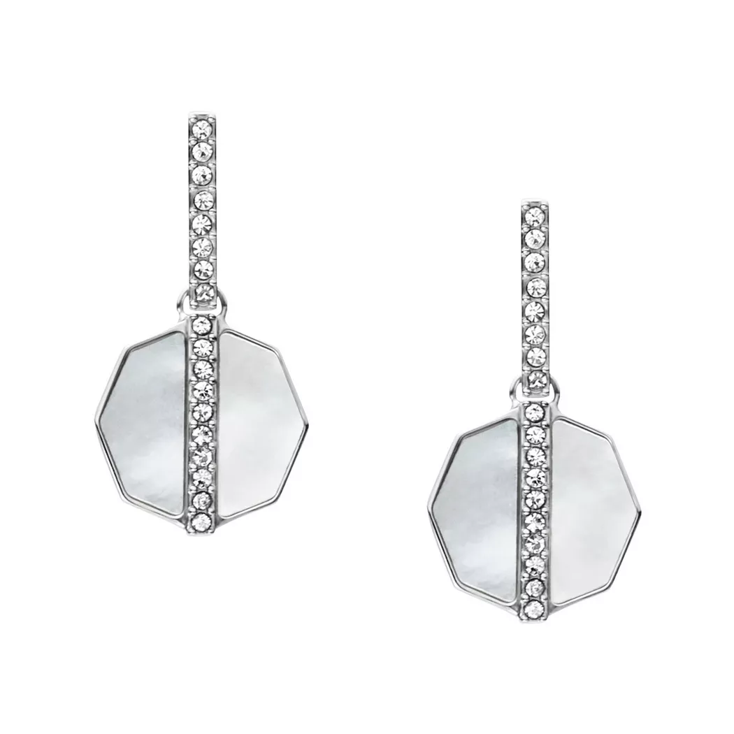 Paar Ohrstecker FOSSIL "Schmuck Geschenk Edelstahl JEWELRY", weiß (edelstahlfarben, kristallweiß, perlmuttfarben, kristallweiß), Ohrringe, Damen, Edelstahl Perlen, Edelstahl, Perlen, mit Glasstein - mit Perlmutt