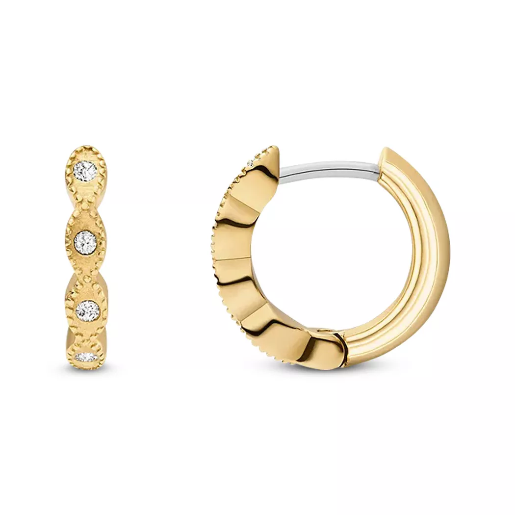 Paar Creolen FOSSIL "Schmuck Geschenk Edelstahl ELLIS", gold (gelbgoldfarben, edelstahlfarben), Ohrringe, Damen, 15mm, Edelstahl 2