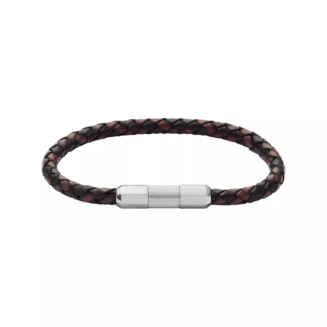 Armband FOSSIL "Schmuck Geschenk Edelstahl Leder KNOX", schwarz (edelstahlfarben, schwarz, grün), Armbänder, Damen, 21,5cm, Edelstahl Leder, Edelstahl, Leder, Armband 2