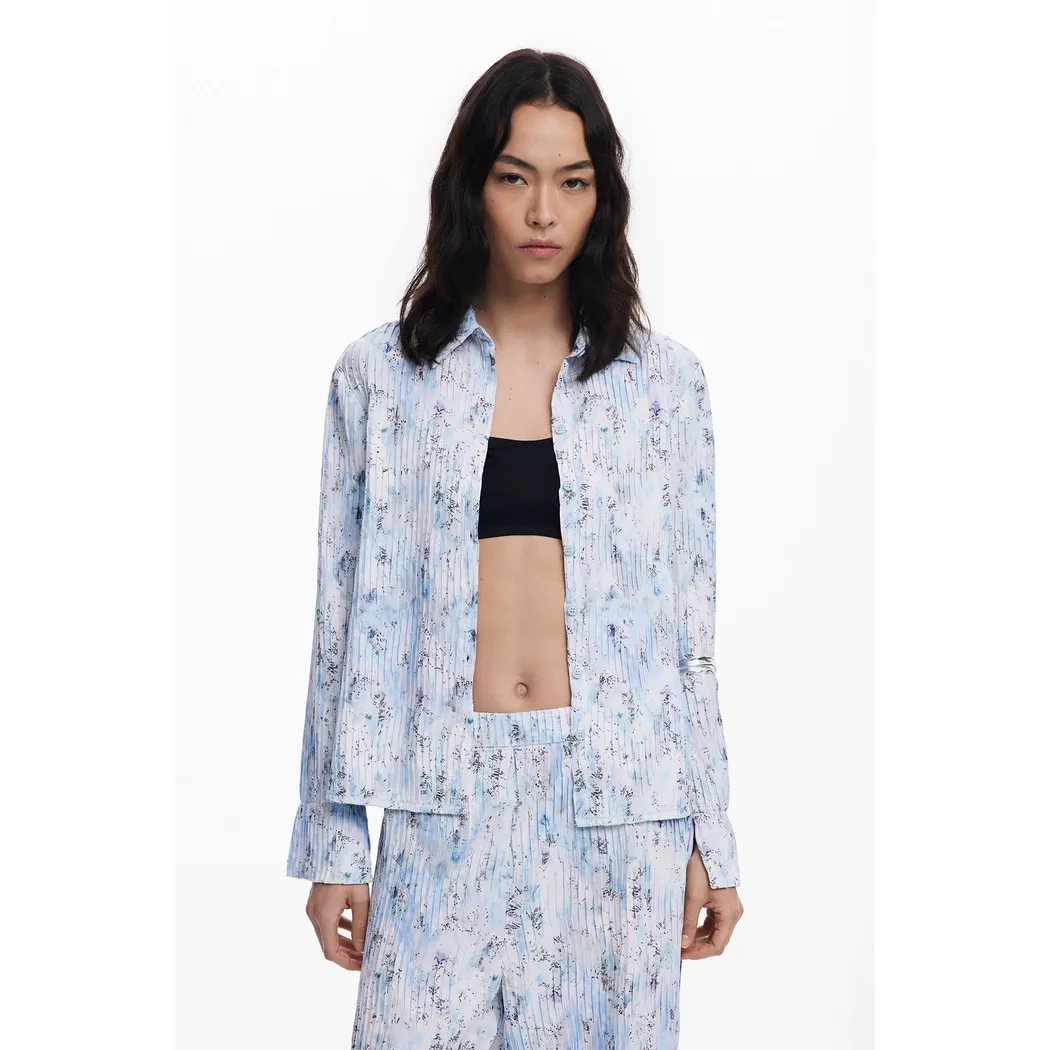 Desigual T-shirt boutonné floqué BLUE M female 5